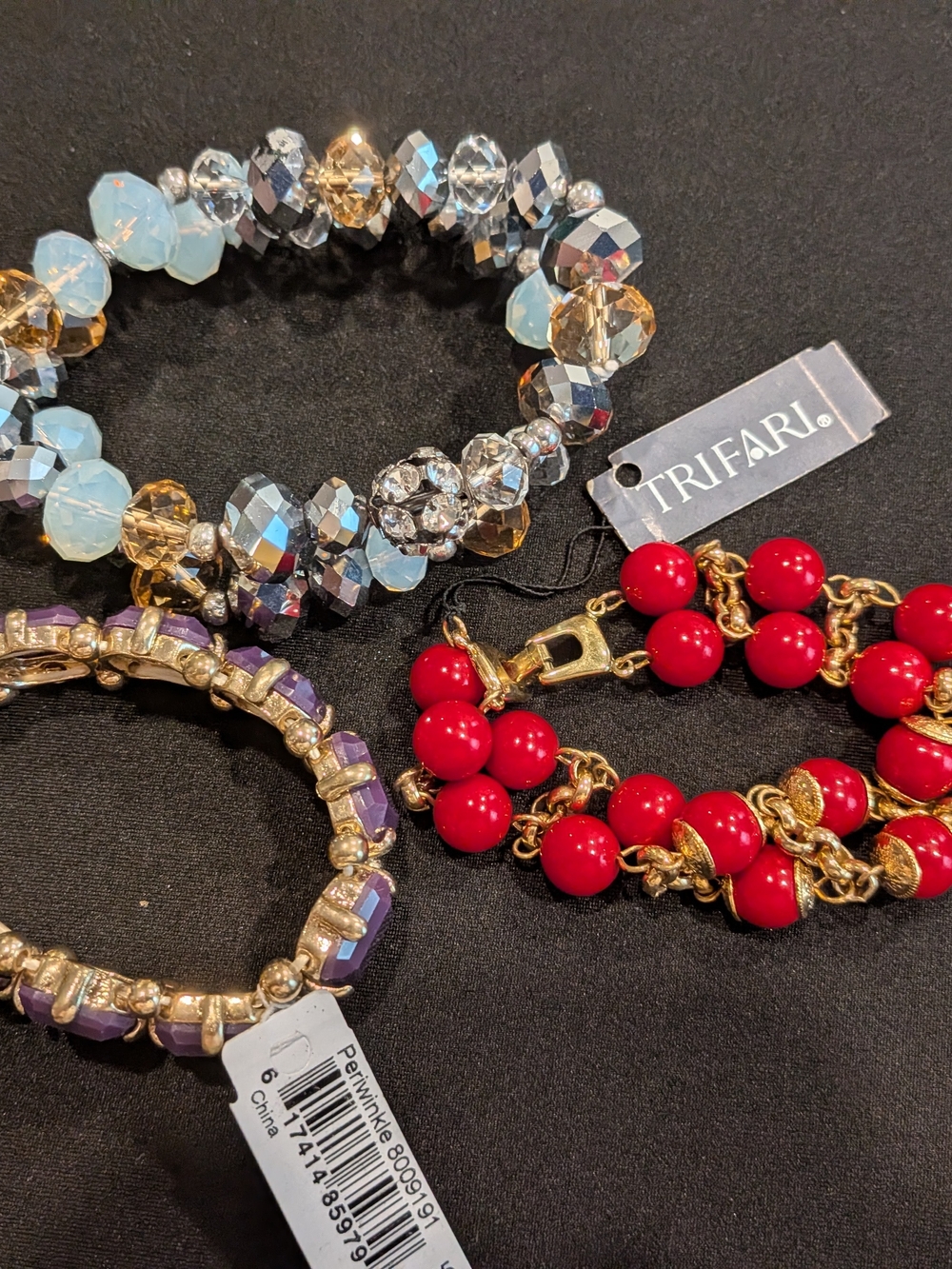 Trifari Red Bead Double Strand Bracelet with Gold Chain Set Of 3